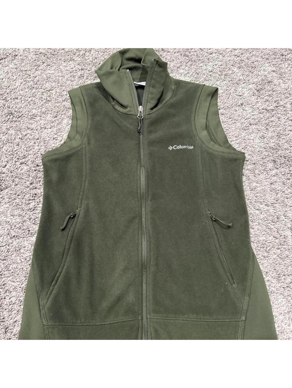 Columbia Olive Green Sleeveless Fleece Vest with Hood